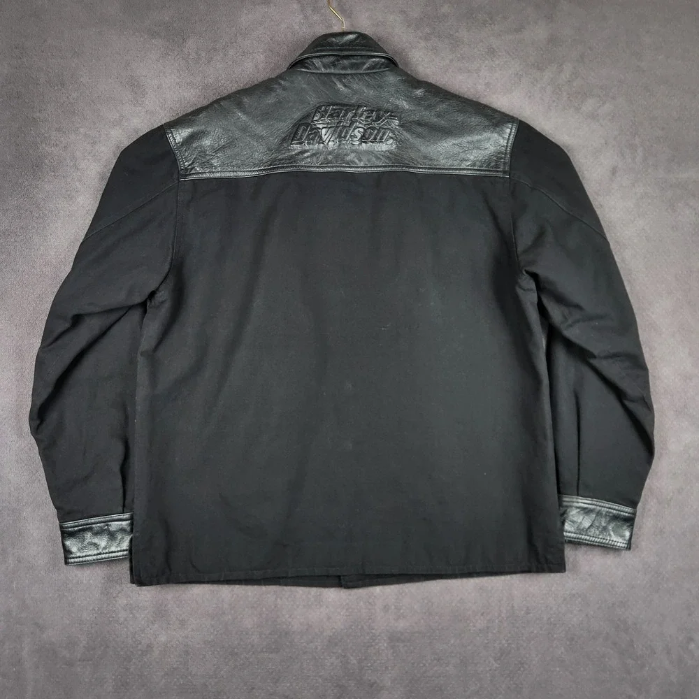Vintage Harley Davidson Jacket Mens Medium Black Leather Canvas Snap Mesh Lined